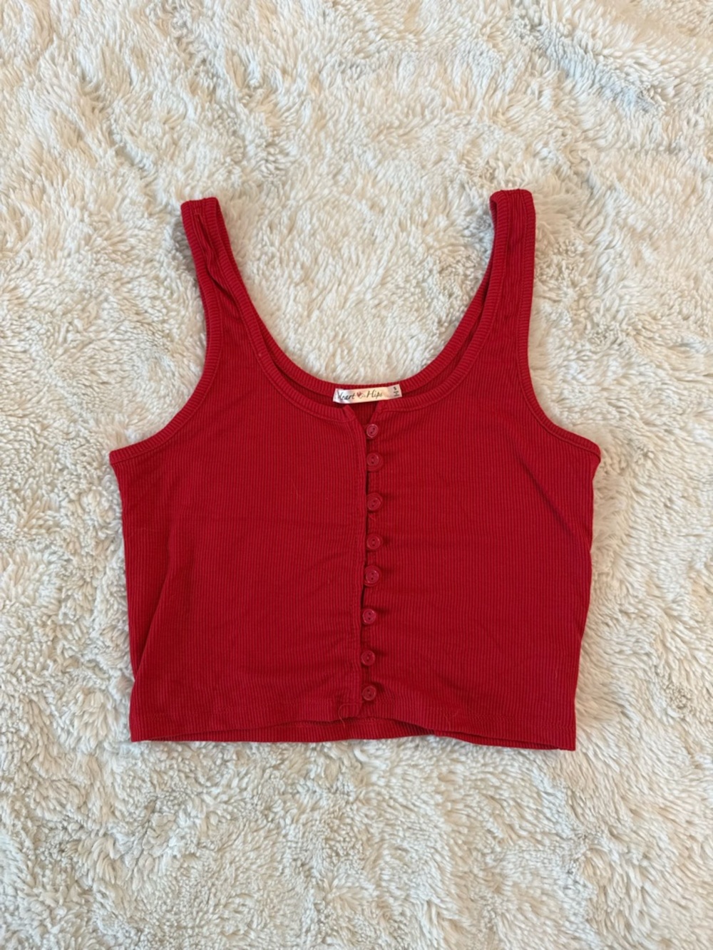 Red Ribbed Button-Front Crop Tank